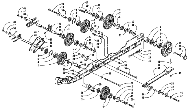 Parts Diagram for Arctic Cat 2000 TRIPLE TOURING 600 () SNOWMOBILE IDLER WHEEL AND AXLE ASSEMBLIES