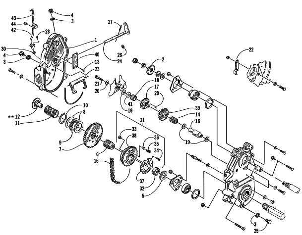 Parts Diagram for Arctic Cat 2000 THUNDERCAT SNOWMOBILE DRIVE/REVERSE DROPCASE ASSEMBLY (OPTIONAL)