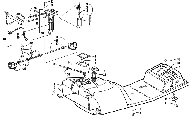 Parts Diagram for Arctic Cat 2000 POWDER SPECIAL 500 EFI SNOWMOBILE GAS TANK AND FUEL PUMP ASSEMBLIES