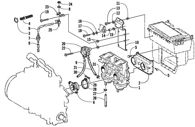 Parts Diagram for Arctic Cat 2000 ZL 700 SNOWMOBILE CARBURETOR AND FUEL PUMP ASSEMBLY