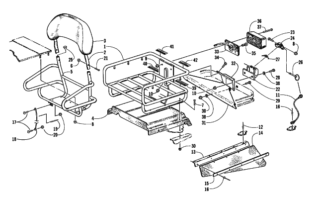 Parts Diagram for Arctic Cat 2000 BEARCAT WIDE TRACK () SNOWMOBILE RACK, BACKREST, AND HITCH ASSEMBLIES