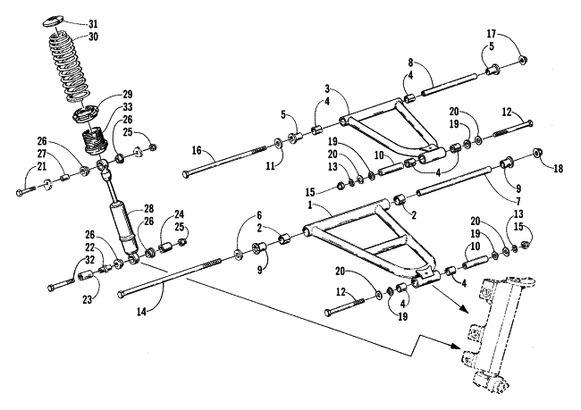 Parts Diagram for Arctic Cat 2001 MOUNTAIN CAT 600 VEV SNOWMOBILE FRONT SUSPENSION AND SHOCK ABSORBER