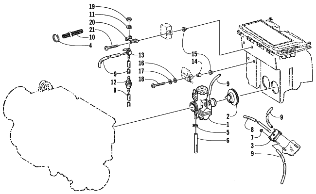Parts Diagram for Arctic Cat 2000 PANTHER 440 SNOWMOBILE CARBURETOR AND FUEL PUMP ASSEMBLY