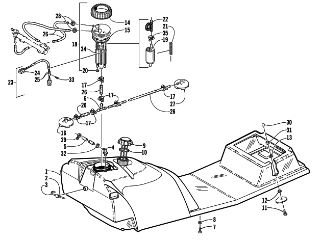 Parts Diagram for Arctic Cat 2000 ZR 600 EFI - LE SNOWMOBILE GAS TANK AND FUEL PUMP ASSEMBLIES