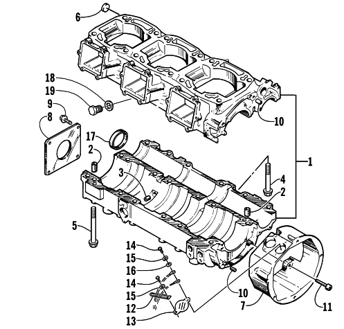 Parts Diagram for Arctic Cat 2000 PANTERA 1000 SNOWMOBILE CRANKCASE ASSEMBLY