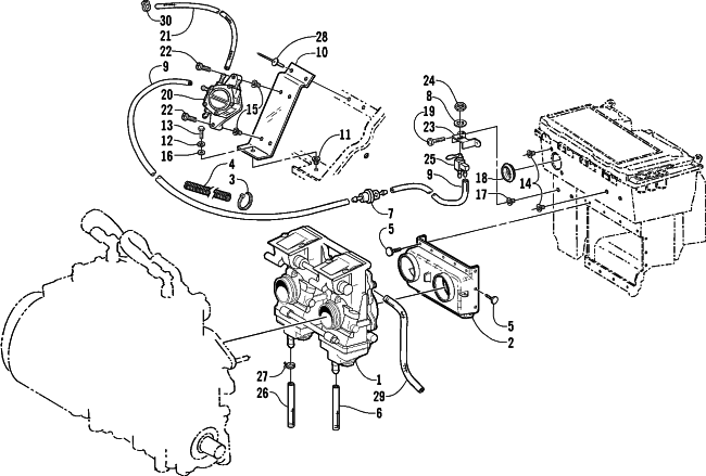 Parts Diagram for Arctic Cat 2000 POWDER SPECIAL 600 SNOWMOBILE CARBURETOR AND FUEL PUMP ASSEMBLY