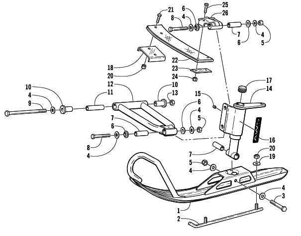 Parts Diagram for Arctic Cat 2000 Z 120 SNOWMOBILE FRONT SUSPENSION AND SKI ASSEMBLY