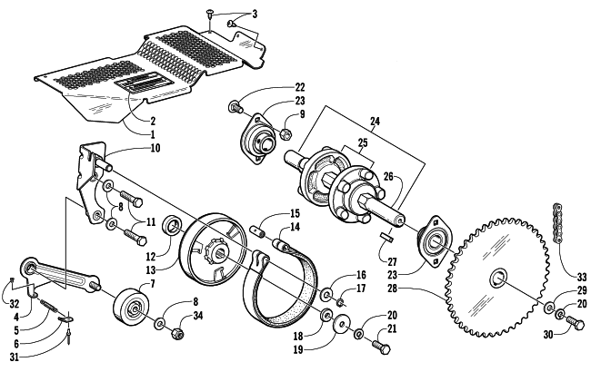 Parts Diagram for Arctic Cat 2000 Z 120 SNOWMOBILE DRIVE TRAIN SHAFT AND BRAKE ASSEMBLIES