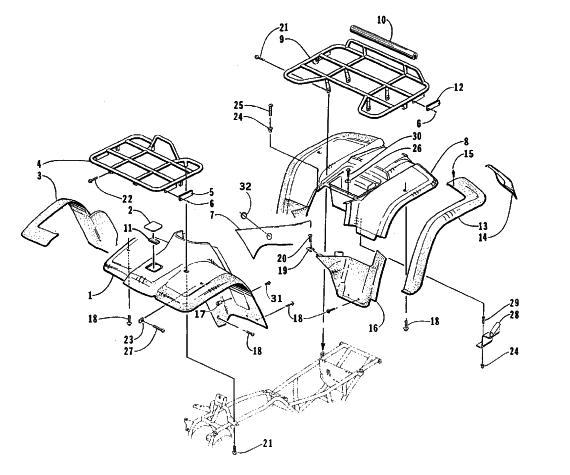Parts Diagram for Arctic Cat 2000 500 4X4 () ATV BODY PANEL ASSEMBLY