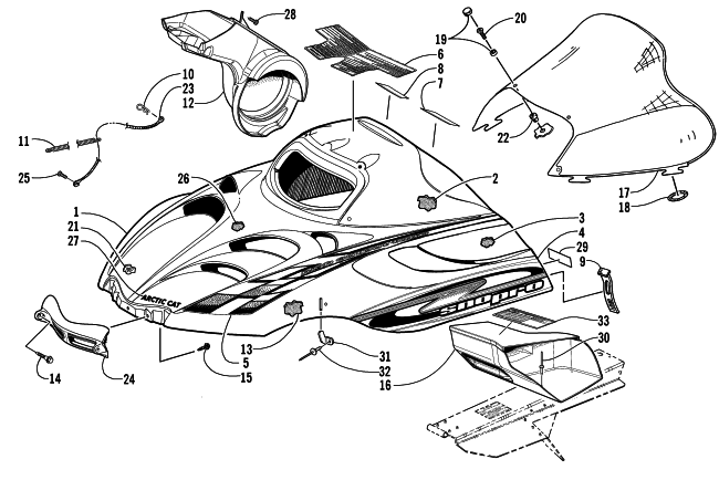 Parts Diagram for Arctic Cat 2000 Z 440 SNO PRO SNOWMOBILE HOOD AND WINDSHIELD ASSEMBLY