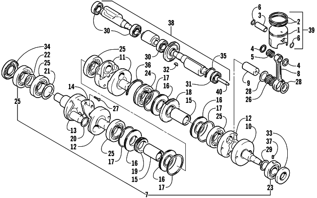 Parts Diagram for Arctic Cat 2001 THUNDERCAT SNOWMOBILE PISTON AND CRANKSHAFT