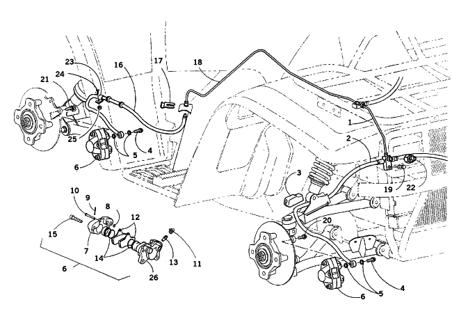 Parts Diagram for Arctic Cat 2001 300 2X4 ATV HYDRAULIC BRAKE ASSEMBLY