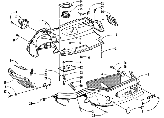 Parts Diagram for Arctic Cat 2000 ZR 600 BLAIR MORGAN SIGNATURE EDITION SNOWMOBILE BELLY PAN AND FRONT BUMPER ASSEMBLY