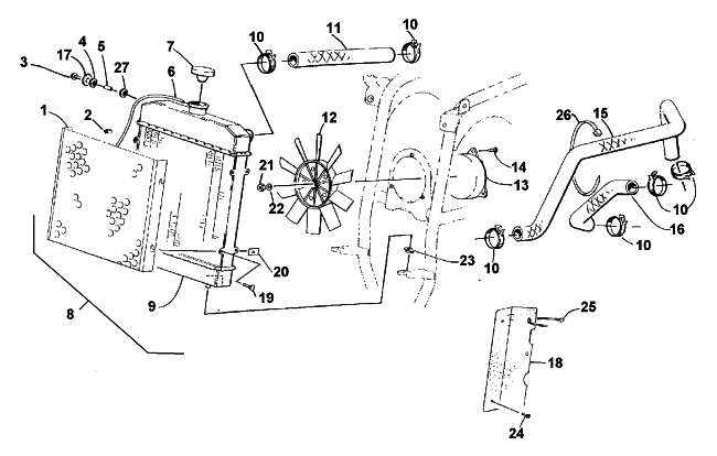 Parts Diagram for Arctic Cat 2001 500 CC (AUTOMATIC TRANSMISSION) ATV COOLING ASSEMBLY