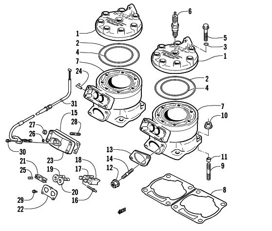 Parts Diagram for Arctic Cat 2000 ZR 440 SNO PRO SNOWMOBILE CYLINDER AND HEAD ASSEMBLY