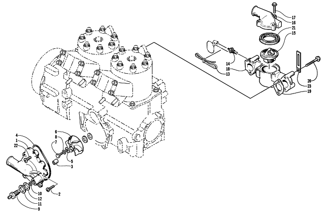 Parts Diagram for Arctic Cat 2000 ZR 440 SNO PRO SNOWMOBILE WATER PUMP/WATER MANIFOLD