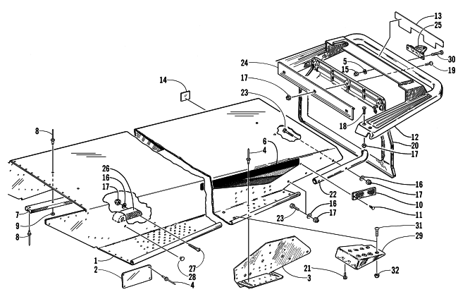 Parts Diagram for Arctic Cat 2000 BEARCAT 340 SNOWMOBILE TUNNEL AND REAR BUMPER