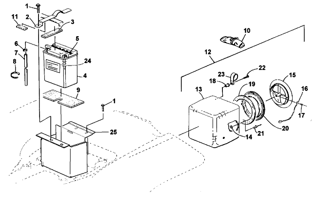 Parts Diagram for Arctic Cat 2001 500 CC (AUTOMATIC TRANSMISSION) ATV STORAGE BOX AND BATTERY ASSEMBLY