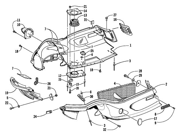 Parts Diagram for Arctic Cat 2001 MOUNTAIN CAT 600 VEV SNOWMOBILE BELLY PAN AND FRONT BUMPER ASSEMBLY