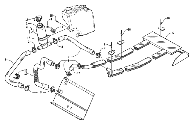 Parts Diagram for Arctic Cat 2001 MOUNTAIN CAT 600 VEV SNOWMOBILE COOLING ASSEMBLY