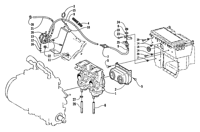 Parts Diagram for Arctic Cat 2001 MOUNTAIN CAT 600 VEV SNOWMOBILE CARBURETOR AND FUEL PUMP ASSEMBLY