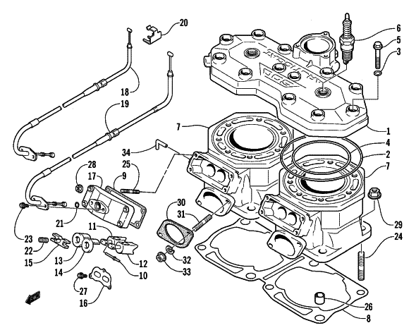 Parts Diagram for Arctic Cat 2001 ZR 600 VEV SNOWMOBILE CYLINDER AND HEAD ASSEMBLY