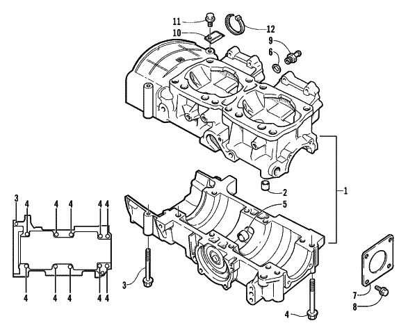 Parts Diagram for Arctic Cat 2001 MOUNTAIN CAT 600 VEV SNOWMOBILE CRANKCASE ASSEMBLY