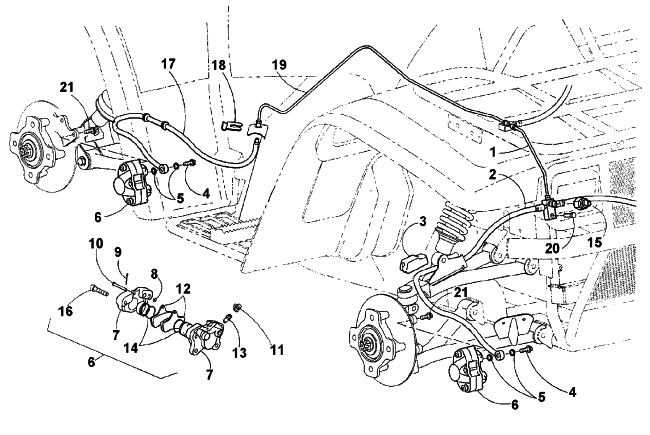 Parts Diagram for Arctic Cat 2001 500 CC (AUTOMATIC TRANSMISSION) ATV HYDRAULIC BRAKE ASSEMBLY
