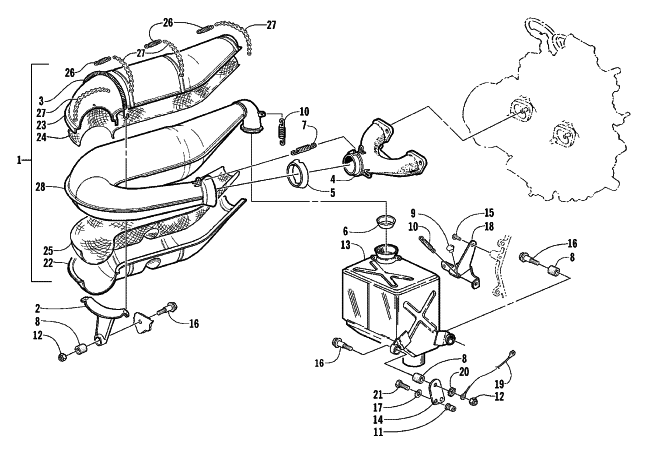 Parts Diagram for Arctic Cat 2001 MOUNTAIN CAT 600 VEV SNOWMOBILE EXHAUST ASSEMBLY