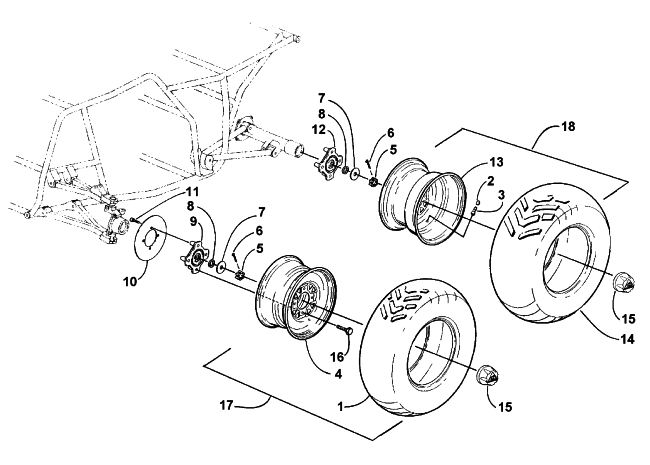 Parts Diagram for Arctic Cat 1996 BEARCAT 4X4 ATV WHEEL AND TIRE ASSEMBLY