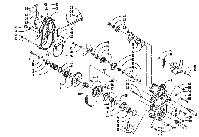 Parts Diagram for Arctic Cat 2001 PANTHER 440 (ESR) SNOWMOBILE DRIVE/REVERSE DROPCASE ASSEMBLY (esr) (cont)