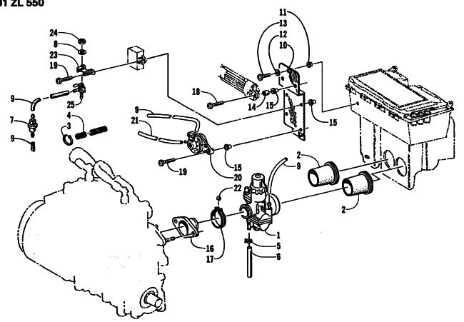 Parts Diagram for Arctic Cat 2001 ZL 550 SNOWMOBILE CARBURETOR AND FUEL PUMP ASSEMBLY