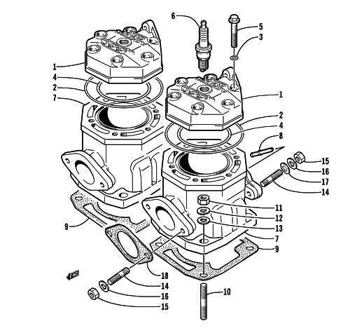 Parts Diagram for Arctic Cat 2001 PANTHER 550 SNOWMOBILE CYLINDER AND HEAD ASSEMBLY