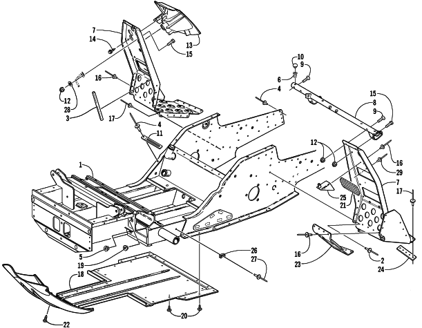 Parts Diagram for Arctic Cat 2001 ZL 550 SNOWMOBILE FRONT FRAME AND FOOTREST ASSEMBLY
