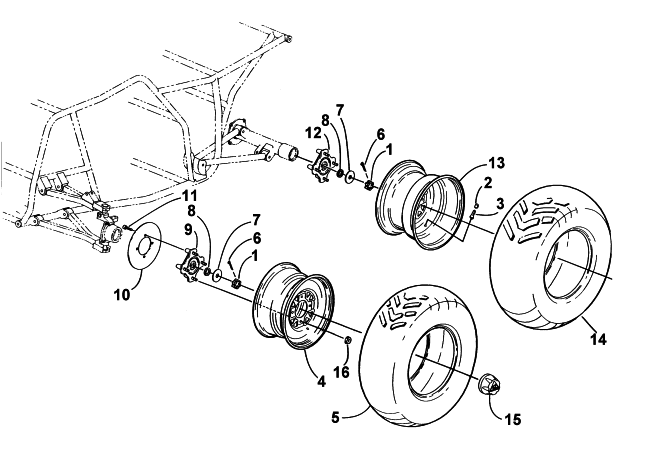 Parts Diagram for Arctic Cat 2001 500 (MANUAL TRANSMISSION) ATV WHEEL AND TIRE ASSEMBLY