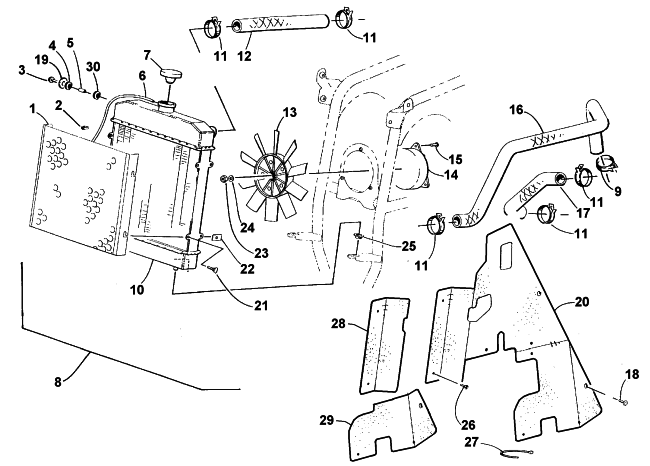 Parts Diagram for Arctic Cat 2001 500 (MANUAL TRANSMISSION) ATV COOLING ASSEMBLY
