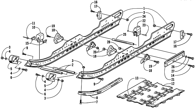 Parts Diagram for Arctic Cat 2001 ZR 500 SNOWMOBILE SLIDE RAIL AND TRACK ASSEMBLY