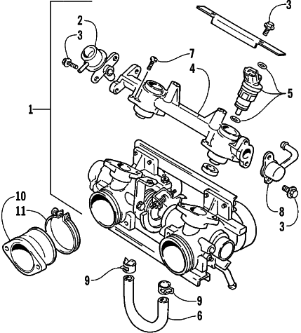 Parts Diagram for Arctic Cat 1999 PANTERA 580 EFI SNOWMOBILE THROTTLE BODY ASSEMBLY