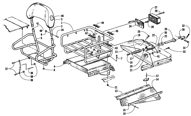 Parts Diagram for Arctic Cat 2001 BEARCAT WIDE TRACK () SNOWMOBILE RACK, BACKREST, HITCH, & TAILLIGHT ASSEMBLIES