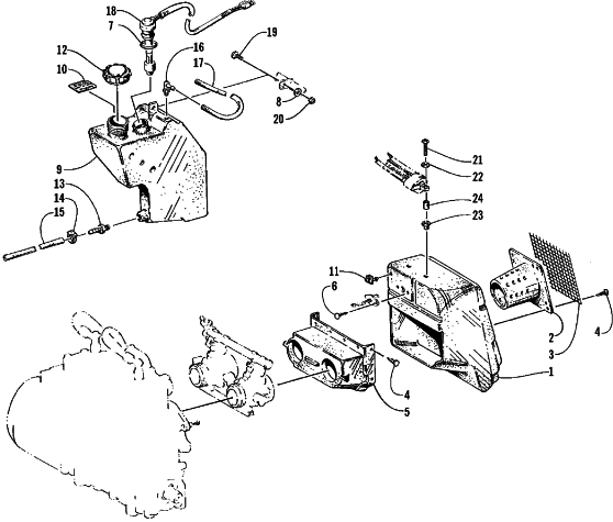 Parts Diagram for Arctic Cat 1998 PANTERA 580 SNOWMOBILE AIR SILENCER AND OIL TANK