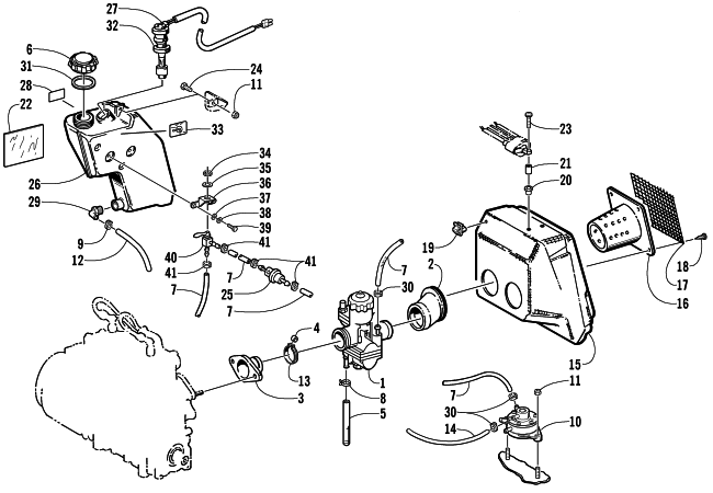 Parts Diagram for Arctic Cat 2001 BEARCAT WIDE TRACK () SNOWMOBILE CARBURETOR, FUEL PUMP, OIL TANK, & AIR SILENCER