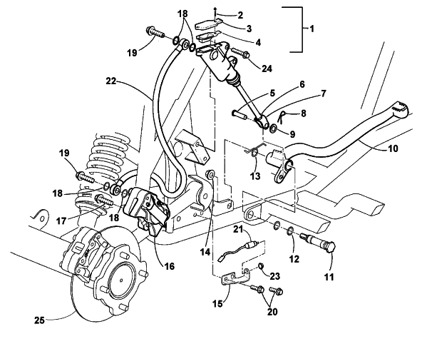 Parts Diagram for Arctic Cat 2001 500 CC (AUTOMATIC TRANSMISSION) ATV HYDRAULIC FOOT BRAKE ASSEMBLY