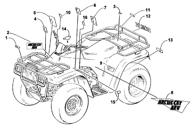 Parts Diagram for Arctic Cat 2001 500 CC (AUTOMATIC TRANSMISSION) ATV DECALS