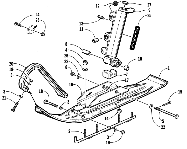 Parts Diagram for Arctic Cat 2001 ZR 500 SNOWMOBILE SKI AND SPINDLE ASSEMBLY
