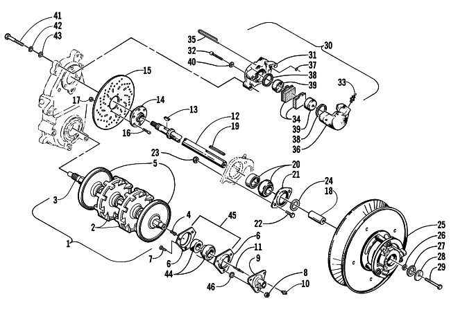 Parts Diagram for Arctic Cat 2001 ZR 800 () SNOWMOBILE DRIVE TRAIN SHAFTS AND BRAKE ASSEMBLIES