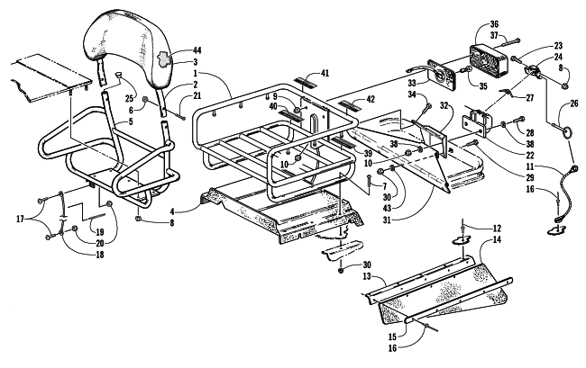 Parts Diagram for Arctic Cat 2001 BEARCAT WIDE TRACK () SNOWMOBILE RACK, BACKREST, HITCH, AND TAILLIGHT ASSEMBLIES