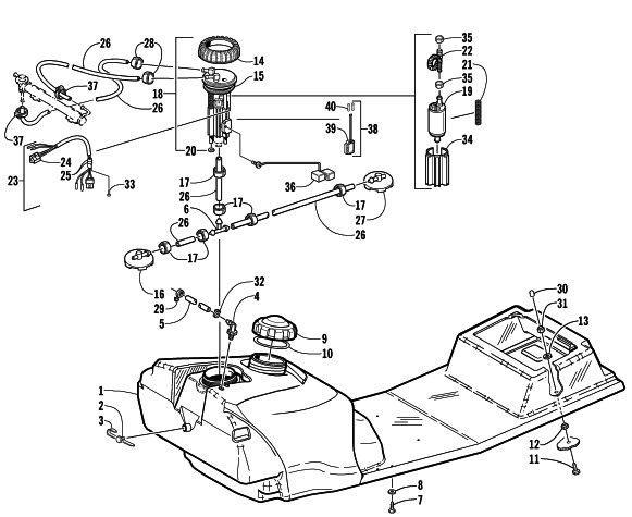 Parts Diagram for Arctic Cat 2001 ZR 500 EFI (ESR) SNOWMOBILE GAS TANK AND FUEL PUMP ASSEMBLIES