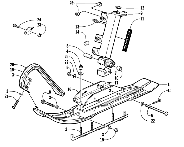 Parts Diagram for Arctic Cat 2001 MOUNTAIN CAT 1000 SNOWMOBILE SKI AND SPINDLE ASSEMBLY