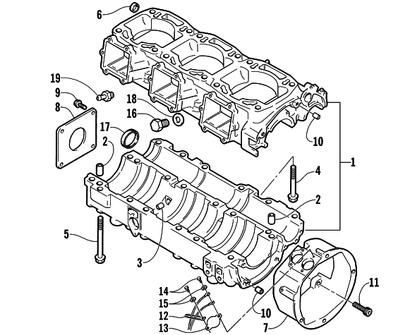 Parts Diagram for Arctic Cat 2001 MOUNTAIN CAT 1000 SNOWMOBILE CRANKCASE ASSEMBLY