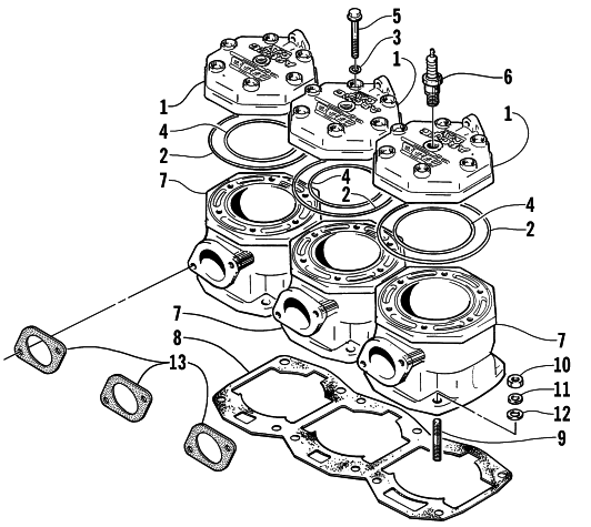 Parts Diagram for Arctic Cat 2001 PANTERA 1000 () SNOWMOBILE CYLINDER AND HEAD ASSEMBLY